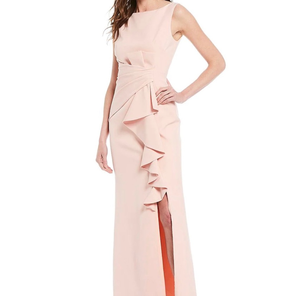 Eliza J Pleated Waist Front Slit Gown